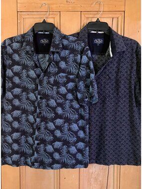 Nat Nast Mens 2 SET Silk Luxury Originals Tropical Camp Shirt Medium Blue SP EXC